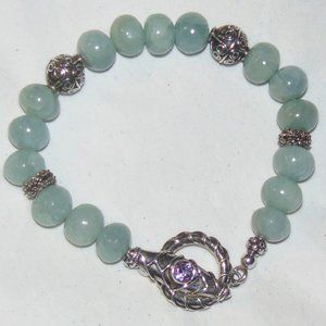 SOLD STELLAR DESIGNS Sterling Silver Amethyst Aquamarine Bead Toggle Bracelet
